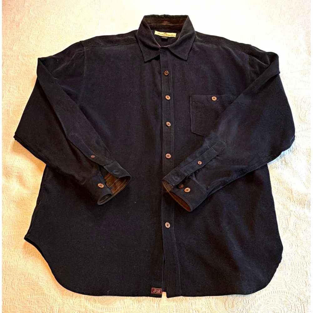 Tommy Bahama Mens M Black Silk Cotton Knit Long Sleeve Button Up Shirt 46-750719
